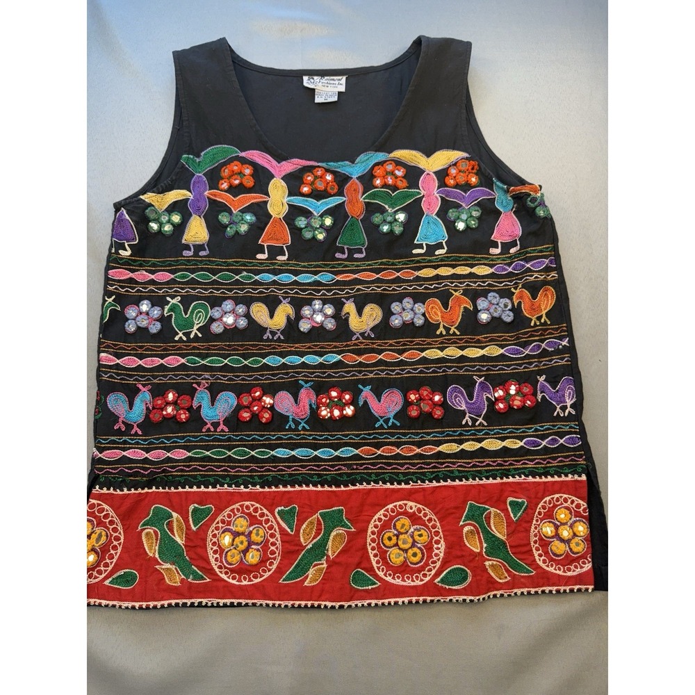 Raiment Fashions New York Sleeveless Tank Top Artsy Boho Beaded Embroider Medium